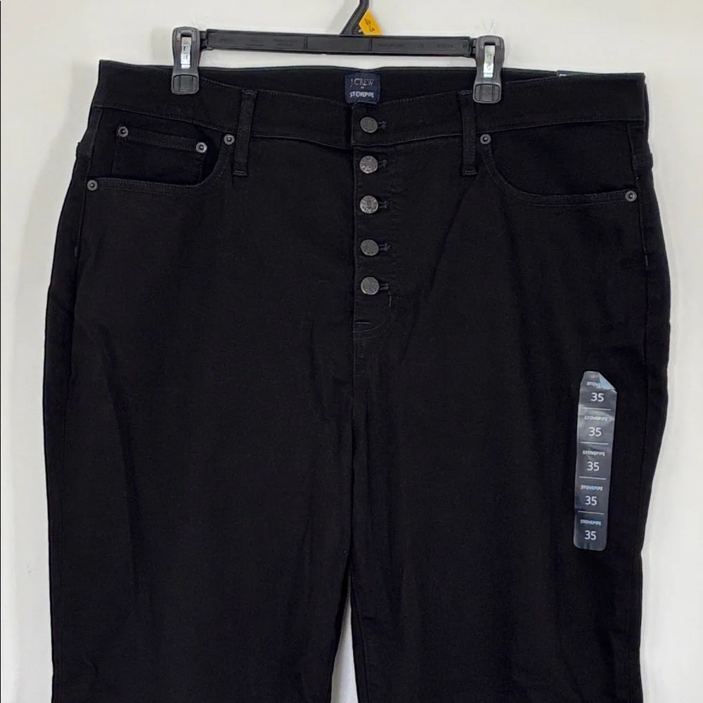 NWT J. Crew Black stovepipe straight leg jean stretch five button size 35